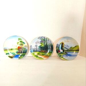 Three Scenic Decorative Handpainted Plates Circa 1970